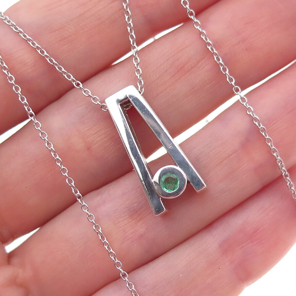 925 Sterling Silver Vintage Real Emerald Letter A Cable Chain Necklace 18"